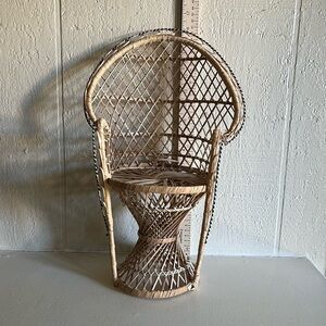 Peacock Wicker Rattan Straw Doll Chair or Plant Stand 16” Tall
